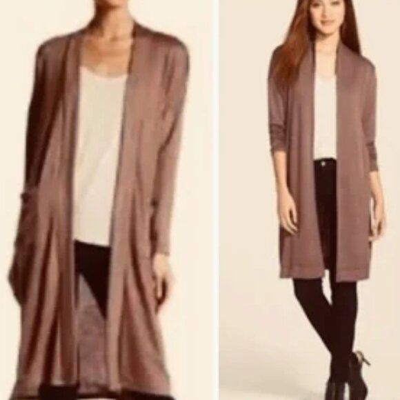 Bobeau Sweater Womens XL Dusty Taupe Cocoa Open Front Longline Cardigan Duster - Picture 1 of 15